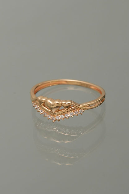 Anillo corazones con swarovski blanco 1.6gr / TALLA 6 3/4 / Oro Amarillo Nac B