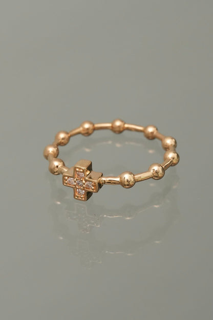 Anillo cruz con swarovski blanco 2.35gr / TALLA 5 1/4 / Oro Amarillo Nac P