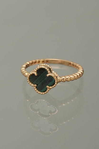 Anillo lucky clover piedra verde 2.2gr / TALLA 6 1/2 / Oro Amarillo Nac M