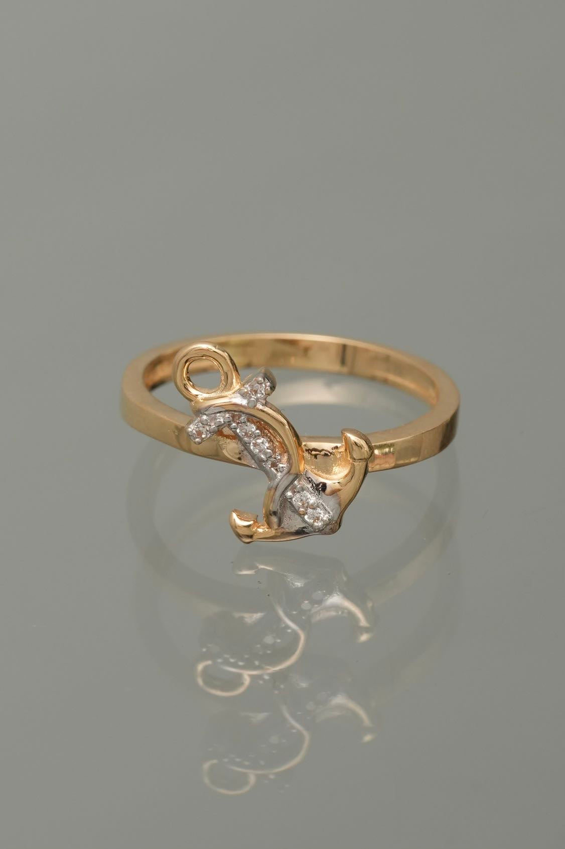 Anillo ancla con swarovski ancla 2.95gr / TALLA 6 1/4 / Oro Amarillo Nac M