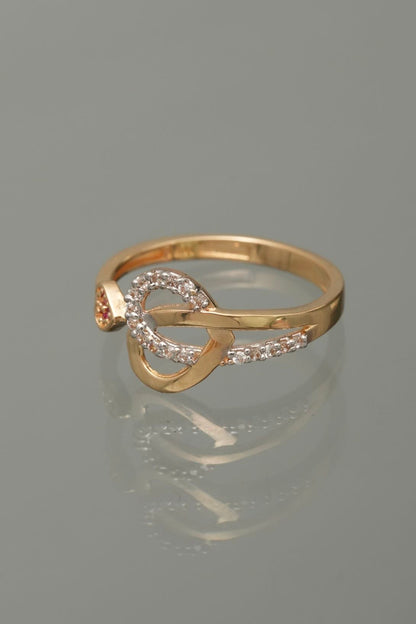 Anillo corazon con swarovski fucsia y blanco 2.1gr / TALLA 5 3/4 / Oro Amarillo Nac M