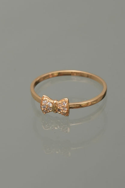 Anillo moño con swarovski blanco 1.25gr / TALLA 6 / Oro Amarillo Nac B