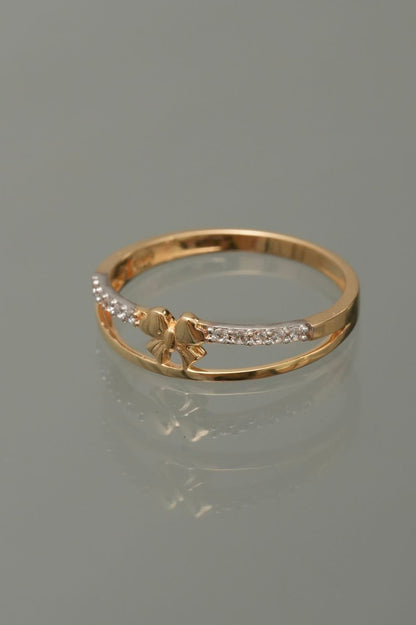 Anillo moño con swarovski blanco 2gr / TALLA 7 1/2 / Oro Amarillo Nac M