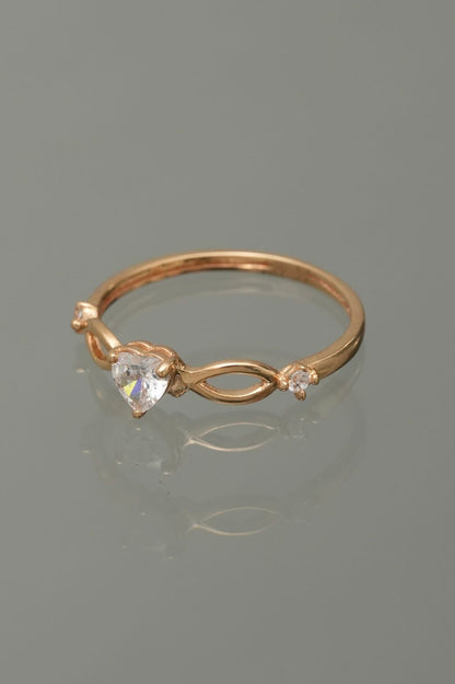 Solitario corazon con swarovski blanco 1.2gr / TALLA 6 1/2 / Oro Amarillo Nac B