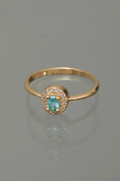 Solitario con swarovski azul y blanco 2.05gr / TALLA 6 1/2 / Oro Amarillo Nac*