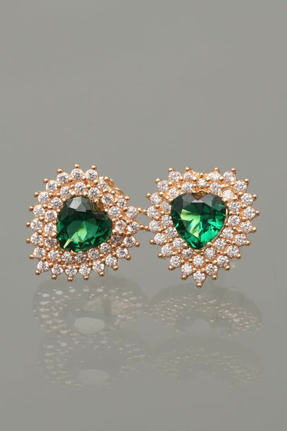 Topos de corazon con swarovski verde y blanco 4.2gr / Largo 1.4cm — Oro Amarillo