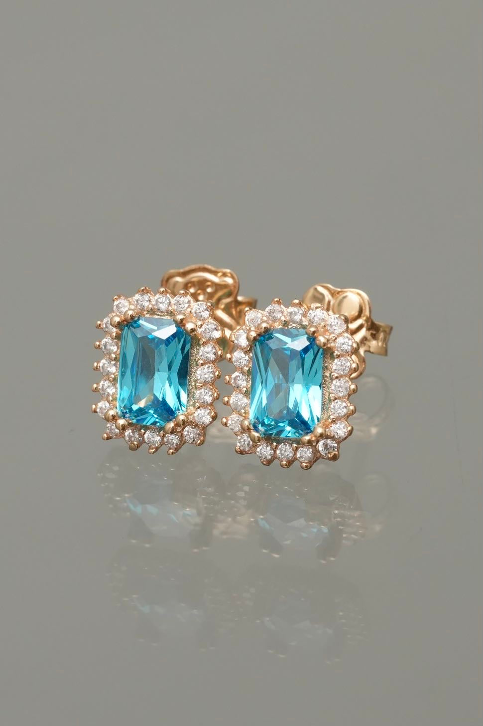 Topos con Swarovski azul y blanco 2.2gr / Largo 0.9cm — Oro Amarillo