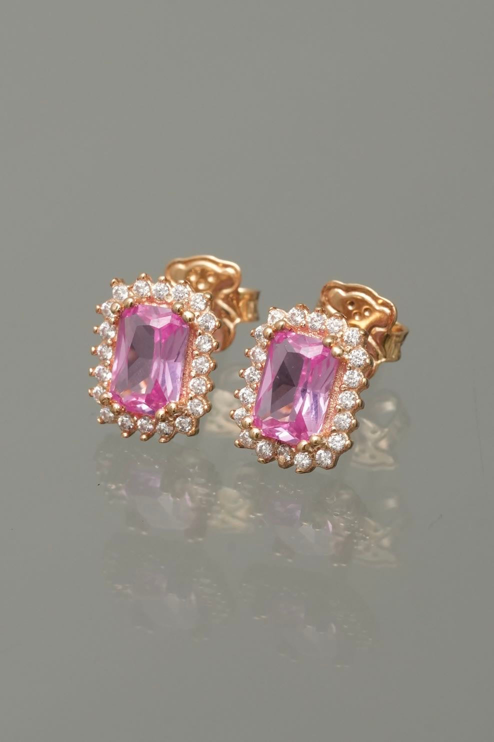Topos con swarovski rosado y blanco 2gr / Largo 1cm / Oro Amarillo Nac B