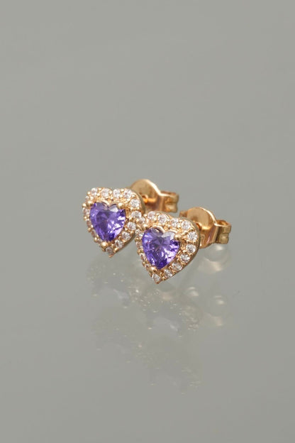 Topos corazon con swarovski morado y blanco 1.6gr / Largo 0.7cm / Oro Amarillo Nac B