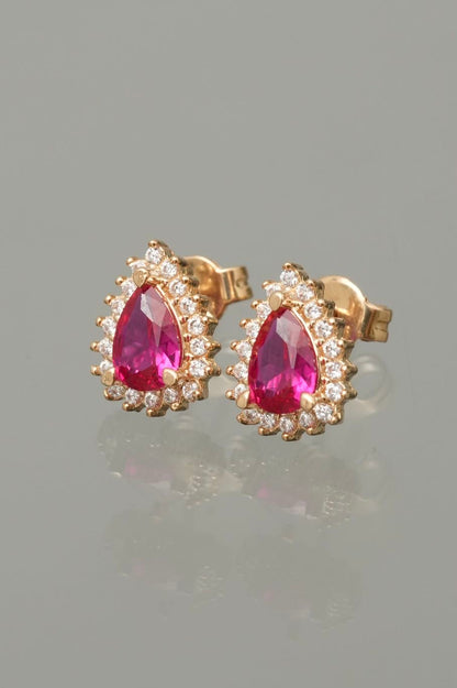 Topos gota con swarovski fuCsia y blanco 1.75gr / Largo 1cm — Oro Amarillo