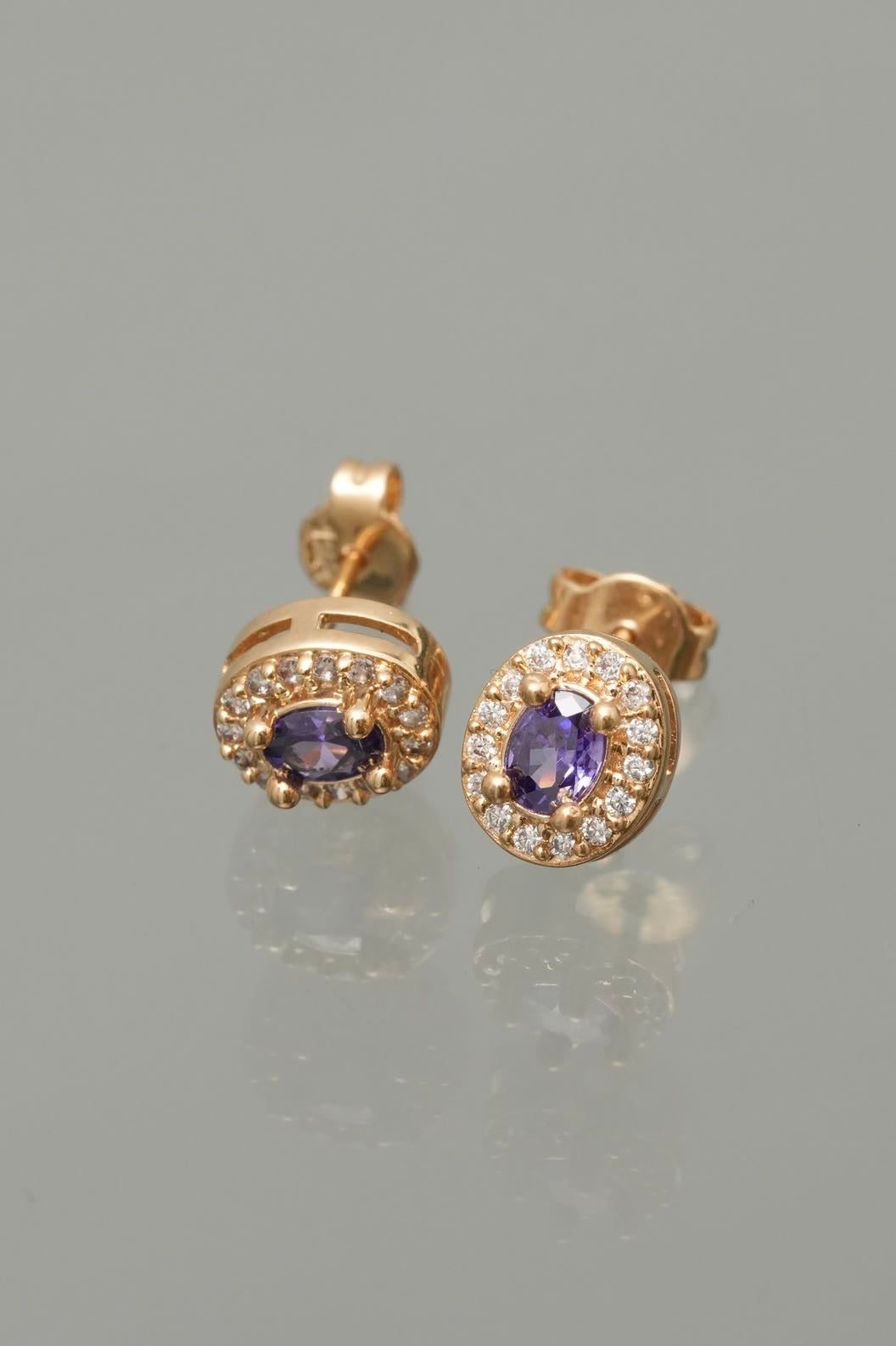 Topos con swarovski morado y blanco 2.25gr / Largo 0.7cm — Oro Amarillo
