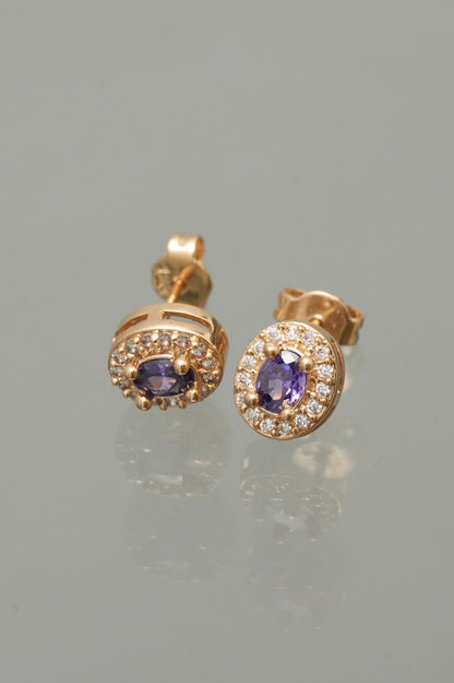Topos con swarovski morado y blanco 2.25gr / Largo 0.7cm — Oro Amarillo