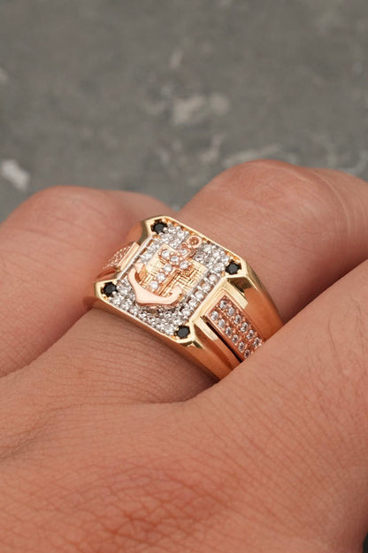 Anillo ancla con swarovski blanco y negro 7.75gr / TALLA 9 1/2 / Dos Oros Nac B