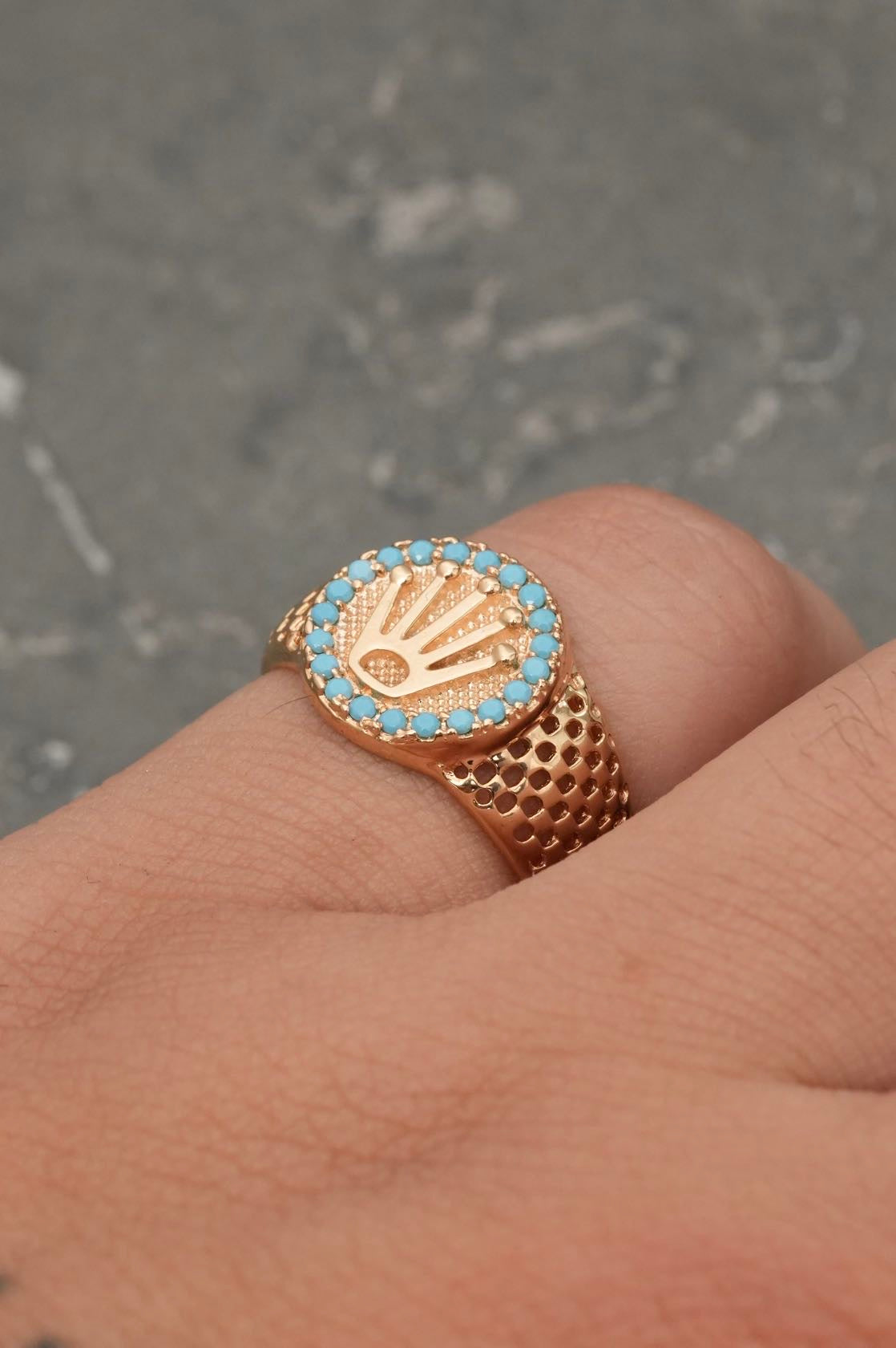 Anillo rx con swarovski azul 3.6gr / TALLA 6 1/2 / Oro Amarillo Nac P