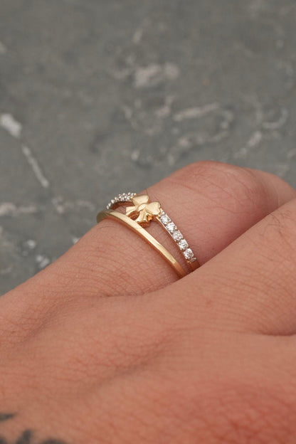 Anillo moño con swarovski blanco 2gr / TALLA 7 1/2 / Oro Amarillo Nac M