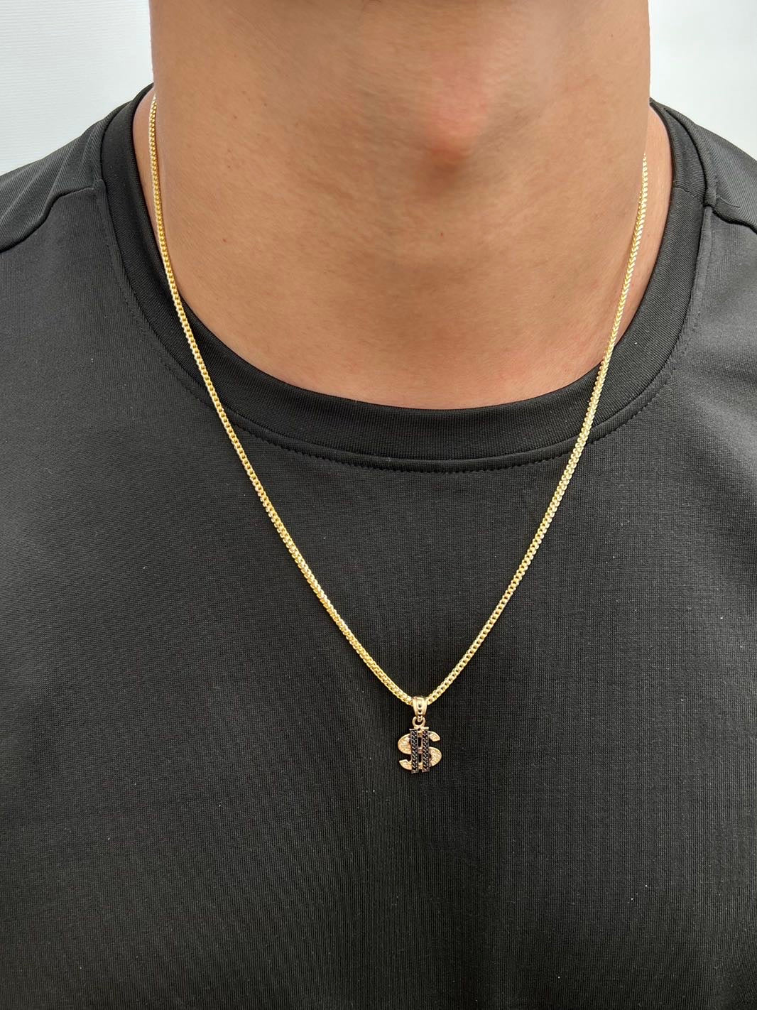 Dije signo peso con swarovski negro 1.8gr / Largo 2.3cm — Oro Amarillo