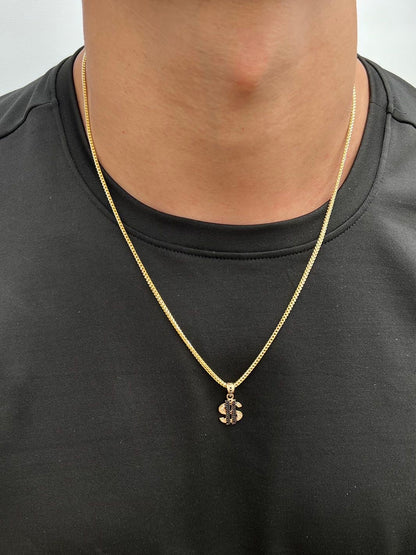 Dije signo peso con swarovski negro 1.8gr / Largo 2.3cm — Oro Amarillo