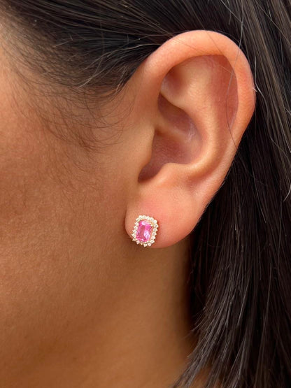 Topos con swarovski rosado y blanco 2gr / Largo 1cm / Oro Amarillo Nac B