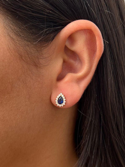 Topos gota con swarovski azul y blanco 2gr / Largo 1.0cm — Oro Amarillo