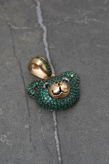 Dije oso con swarovski verde 5.25gr / Largo 2.5cm — Oro Amarillo