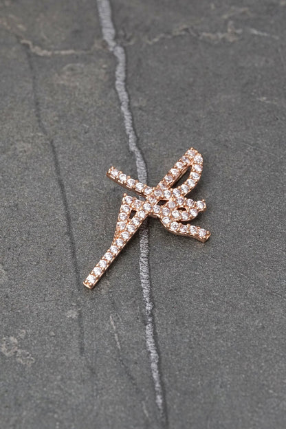 Dije fe con swarovski blanco 1.9gr / Largo 2.7cm — Oro Rosado