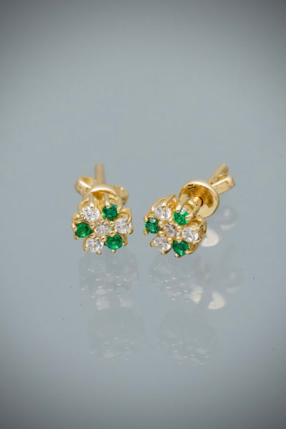 Topos flor con swarovski verde y blanco 1.55gr / Largo 0.5cm — Oro Amarillo