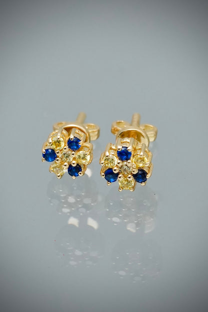 Topos flor con swarovski amarillo y azul 1.6gr / Largo 0.5cm — Oro Amarillo