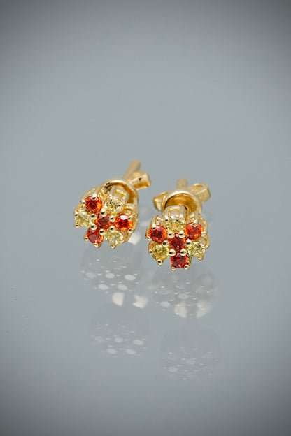 Topos flor con swarovski naranja y amarillo 1.6gr / Largo 0.5cm — Oro Amarillo