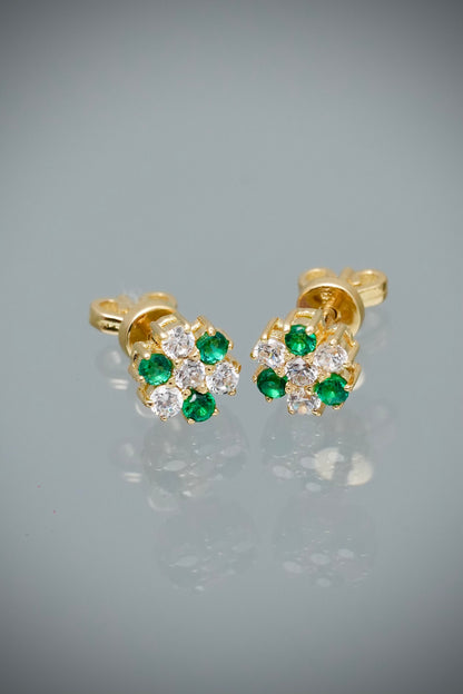 Topos flor con swarovski verde y blanco 2.3gr / Largo 0.6cm — Oro Amarillo