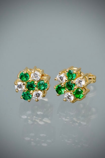 Topos flor con swarovski verde y blanco 4.95gr / Largo 0.8cm — Oro Amarillo