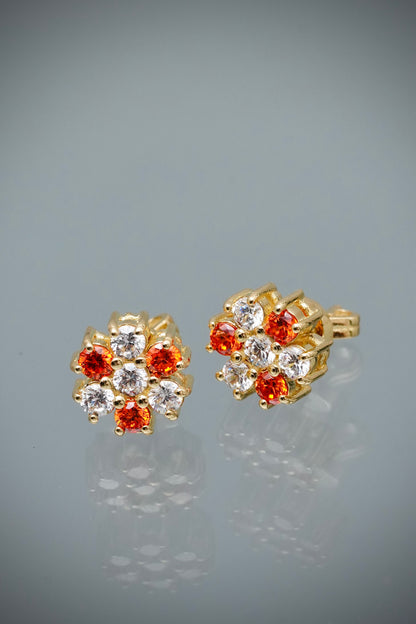Topos flor con swarovski naranja y blanco 4.95gr / Largo 0.8cm — Oro Amarillo