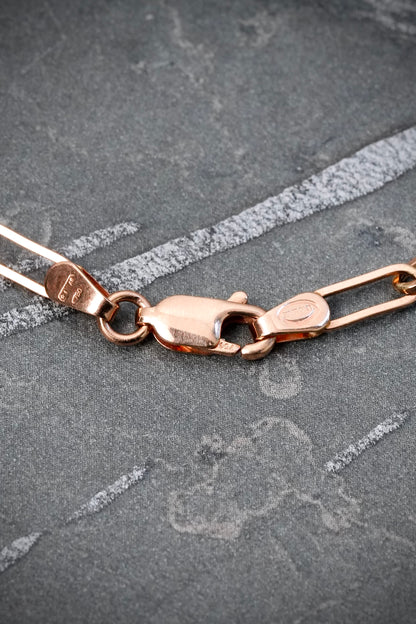 Cadena lucky clover piedra negra 15.3gr / Largo 50cm / Oro Rosado italy cte B