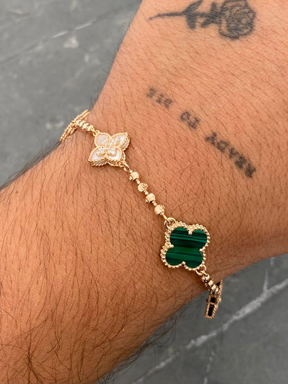 Pulso Lucky Clover con Swarovski Blanco 9.8gr / 19cm / 13.9mm — Oro Rosado