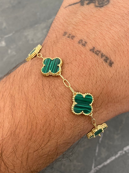 Pulso Lucky Clover con Piedra Verde 8gr / 18cm / 13.9mm — Oro Amarillo