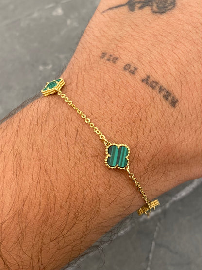 Pulso Lucky Clover Pierda Verde 4.35gr / 20cm / 9.6mm — Oro Amarillo