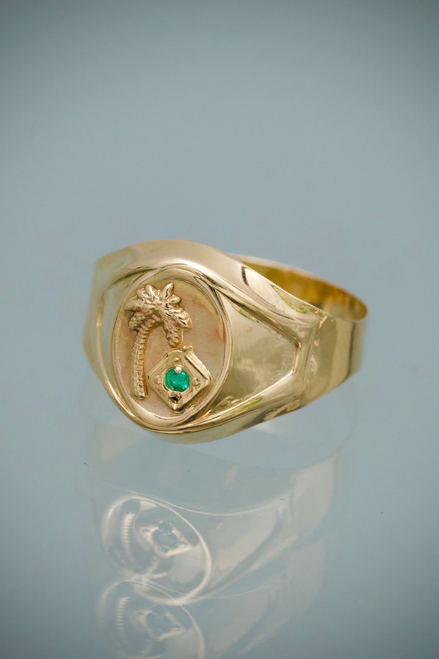 Anillo Palmera con Swarovski Verde 1.9gr / Talla 8 1/2 — Oro Amarillo