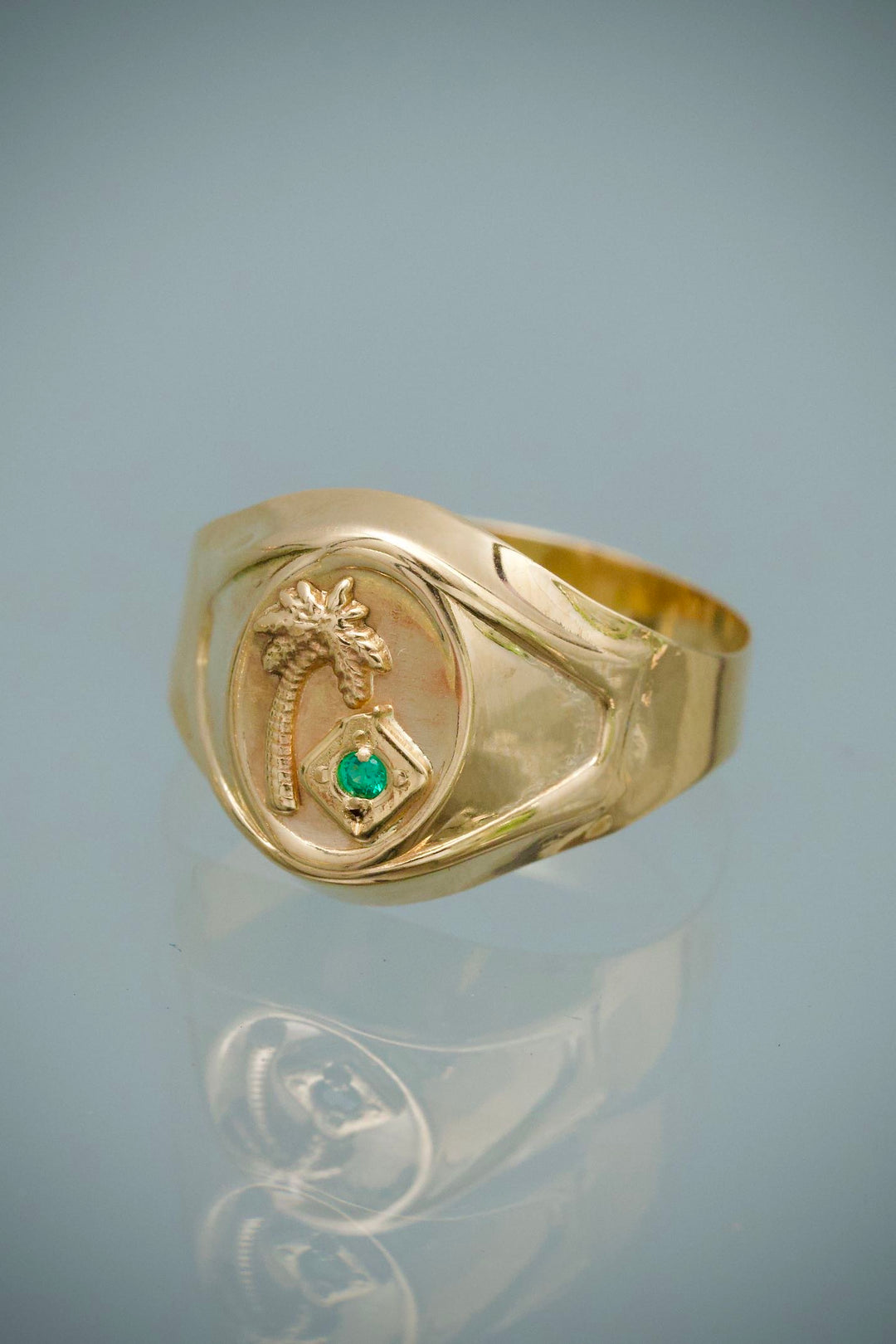 Anillo Palmera con Swarovski Verde 1.95gr / Talla 9 1/4 — Oro Amarillo