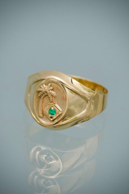 Anillo Palmera con Swarovski Verde 2gr / Talla 8 1/2 — Oro Amarillo