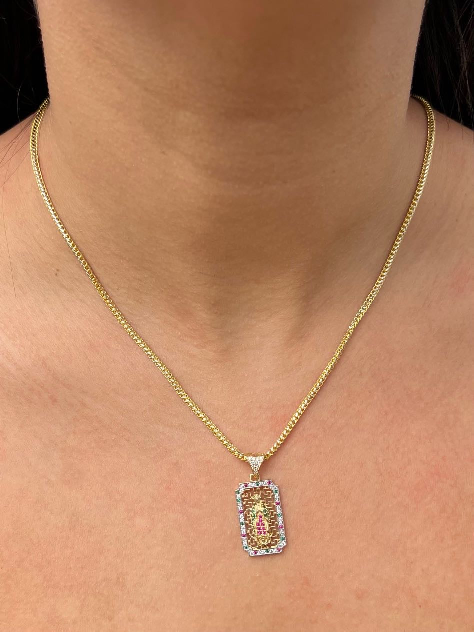 Dije virgen de guadalupe con swarovski 3.45gr / Largo 3cm / Oro Amarillo Nac B