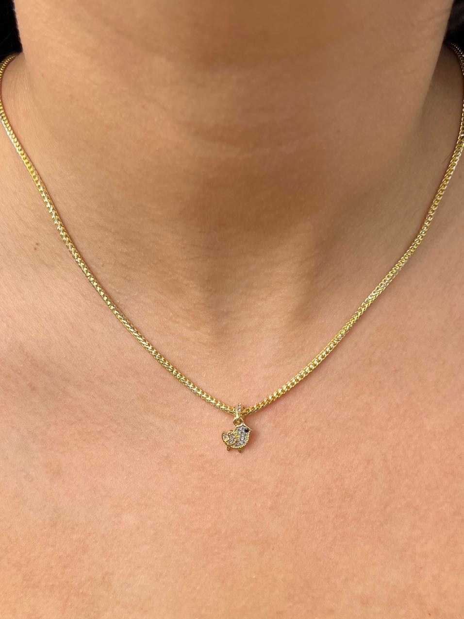 Dije pajaro con swarovski azul 0.9gr / Largo 1.5cm — Oro Amarillo