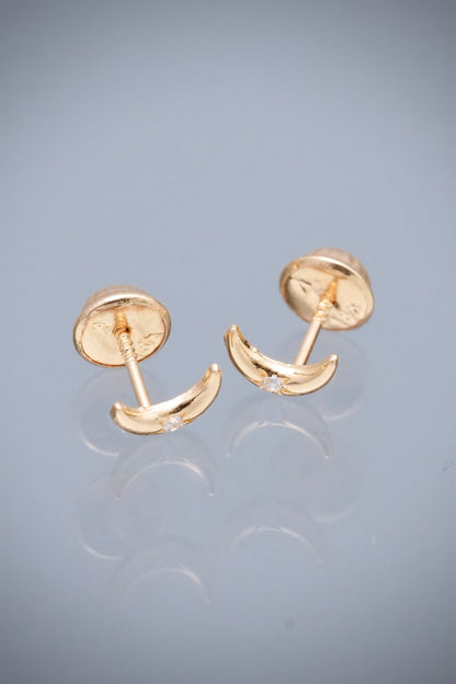 Topos luna con swarovski blanco 0.5gr / Largo 0.6cm — Oro Amarillo