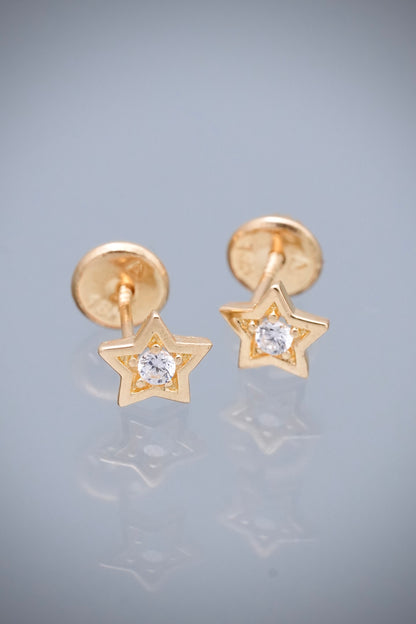 Topos estrella con swarovski blanco 0.75gr / Largo 0.6cm — Oro Amarillo