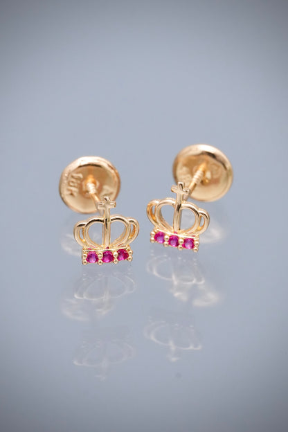 Topos corona con swarovski fucsia 0.6gr / Largo 0.6cm — Oro Amarillo