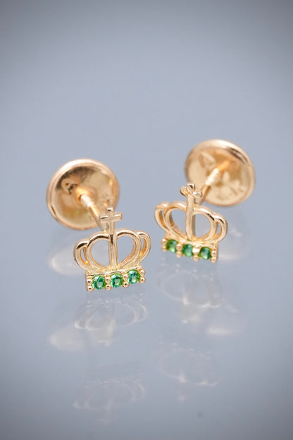 Topos corona con swarovski verde 0.6gr / Largo 0.6cm — Oro Amarillo