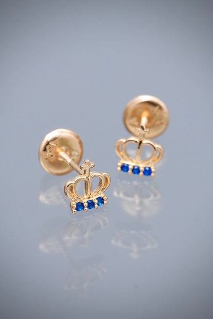Topos corona con swarovski azul 0.6gr / Largo 0.6cm — Oro Amarillo
