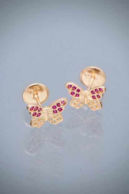 Topos mariposa con swarovski fucsia y blanco 0.95gr / Largo 0.6cm — Oro Amarillo