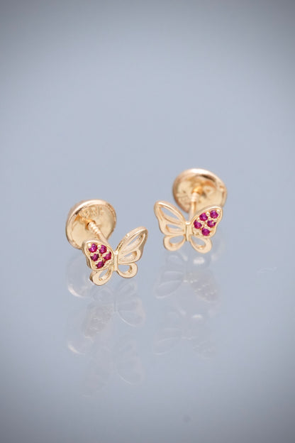 Topos Mariposa con Swarovski fucsia 0.7gr / Largo 0.5cm — Oro Amarillo