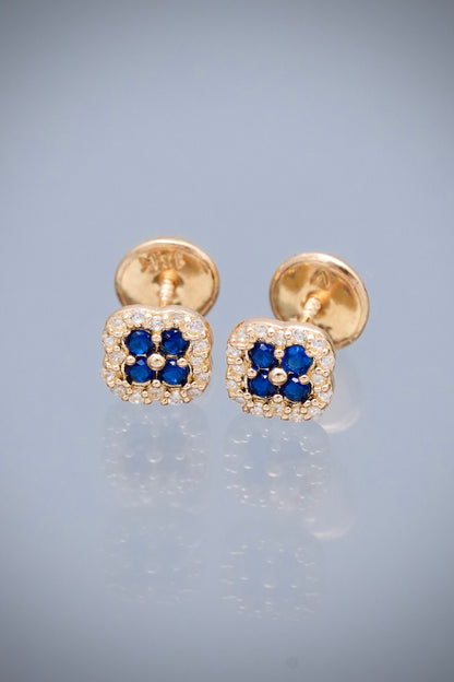 Topos Flor con Swarovski Azul y Blanco 0.9gr / 0.5cm / 5.7mm — Oro Amarillo