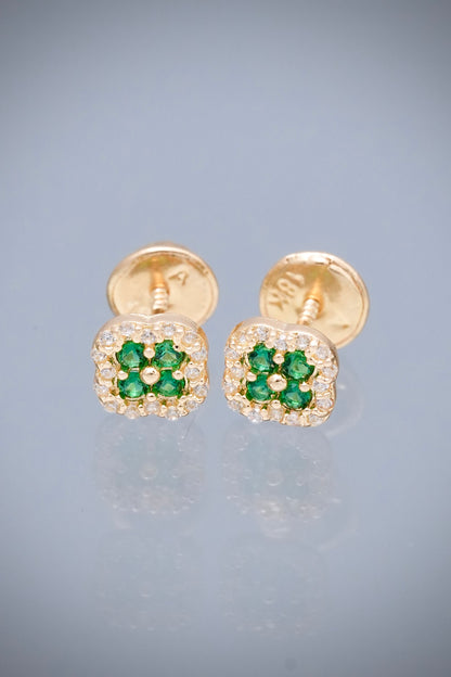 Topos Flor con Swarovski Verde y Blanco 0.9gr / 0.5cm / 5.7mm — Oro Amarillo