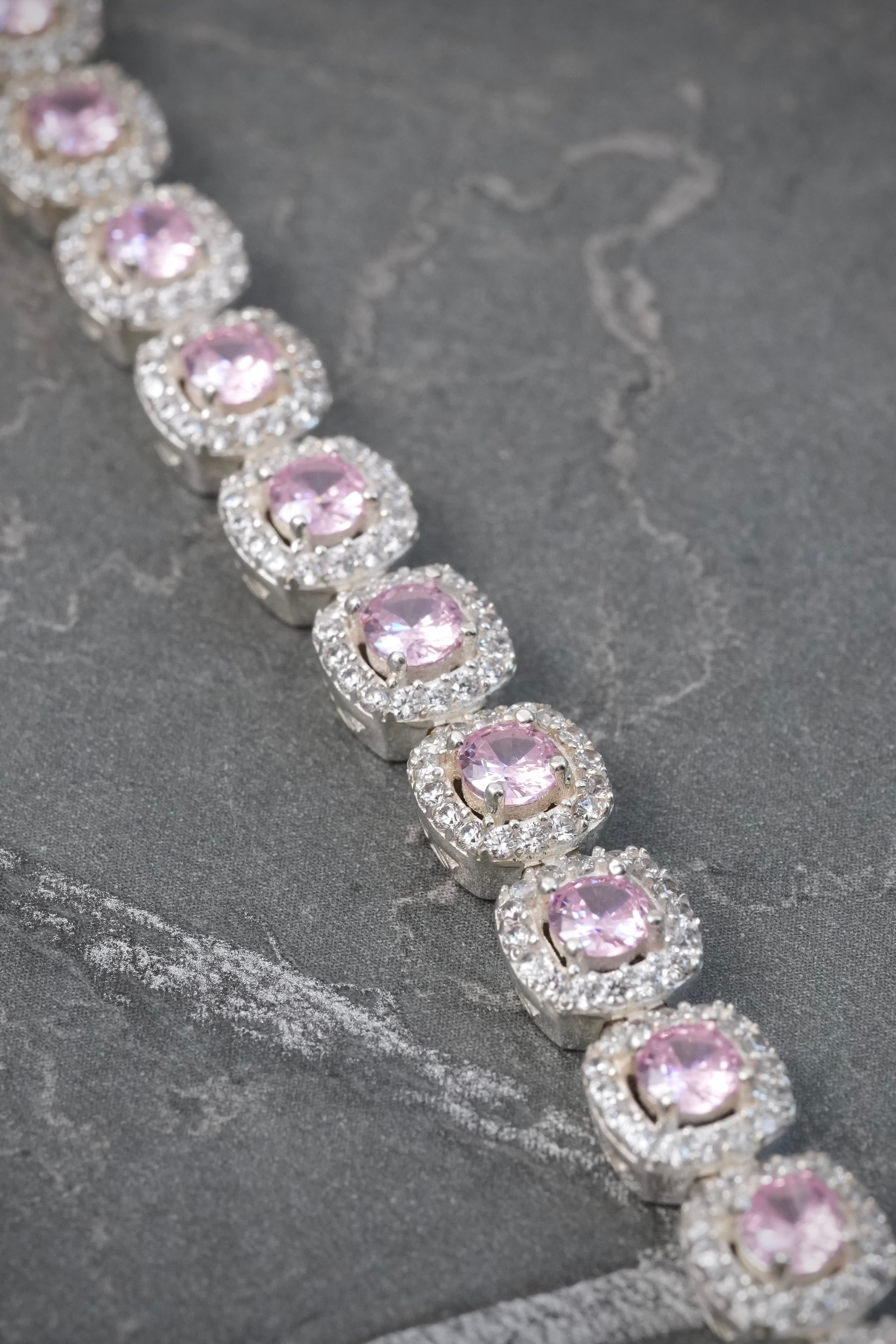 Pulso tenis con swarovski rosado y blanco 18.8gr / Largo 16cm / Plata (Joya) B